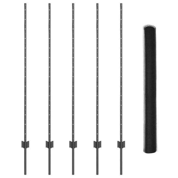 Zaunpfosten 10 Stück U-Kanal Grau 140 cm Stahl, Sechseckzaun Grau 1,4x10 m Stahl