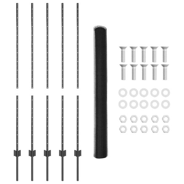 Zaunpfosten 10 Stück U-Kanal Grau 140 cm Stahl, Sechseckzaun Grau 1,4x10 m Stahl