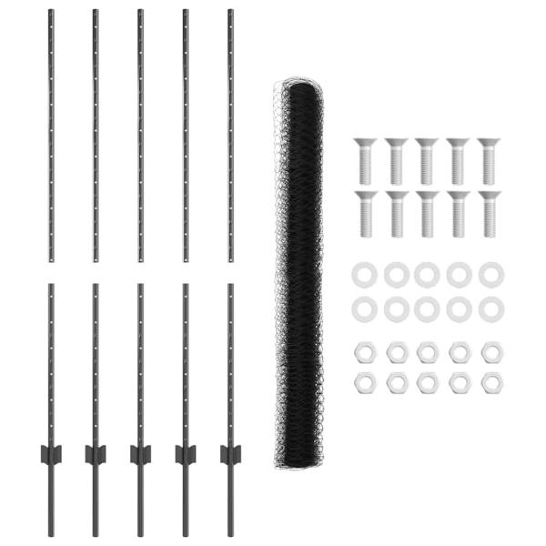 Zaunpfosten 10 Stück U-Kanal Grau 140 cm Stahl, Hexagonzaun Grau 1.4x10 m Stahl