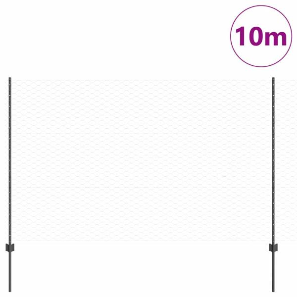 Zaunpfosten 10 Stück U-Profil Grau 150 cm Stahl, Sechseckzaun Grau 1,5x10 m Stahl