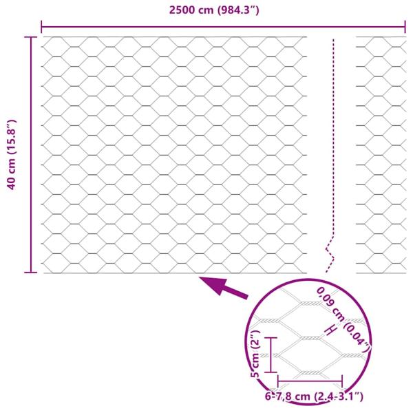 Zaunpfosten 11 Stück U-Kanal Grau 40 cm Stahl, Sechseckzaun Grau 0,4x25 m Stahl