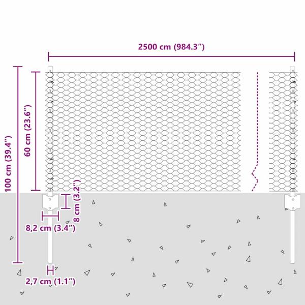 Zaunpfosten 11 Stück U-Kanal Grau 60 cm Stahl, Sechseckzaun Grau 0,6x25 m Stahl