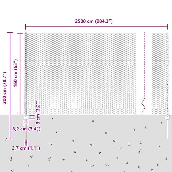 Zaunpfosten 22 Stk. U-Channel Grau 160 cm Stahl, Sechseck-Zaun Grau 1.6x25 m Stahl