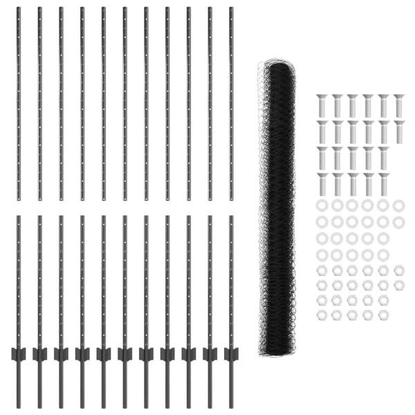 Zaunpfosten 22 Stk. U-Channel Grau 160 cm Stahl, Sechseck-Zaun Grau 1.6x25 m Stahl