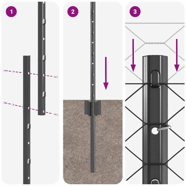 Zaunpfosten 22 Stk. U-Channel Grau 160 cm Stahl, Sechseck-Zaun Grau 1.6x25 m Stahl