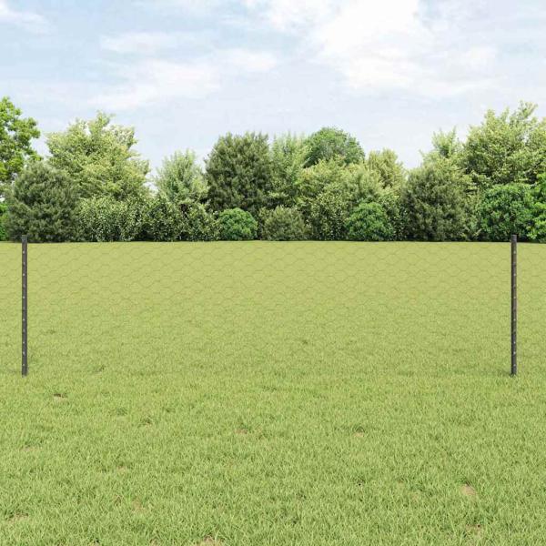 ARDEBO.de - Zaunpfosten 11 Stück U-Kanal grau 60 cm Stahl, Hexagonzaun grau 0,6x50 m Stahl