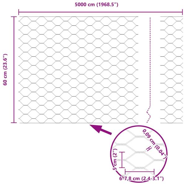 Zaunpfosten 11 Stück U-Kanal grau 60 cm Stahl, Hexagonzaun grau 0,6x50 m Stahl