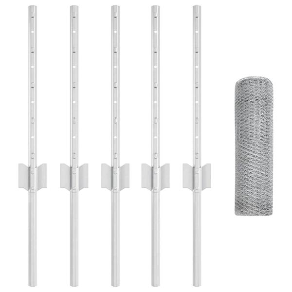 Zaunpfosten 5 Stk U-Profil 40 cm Galvanisierter Stahl, Sechseckzaun 0,4 x 10 m Galvanisierter Stahl