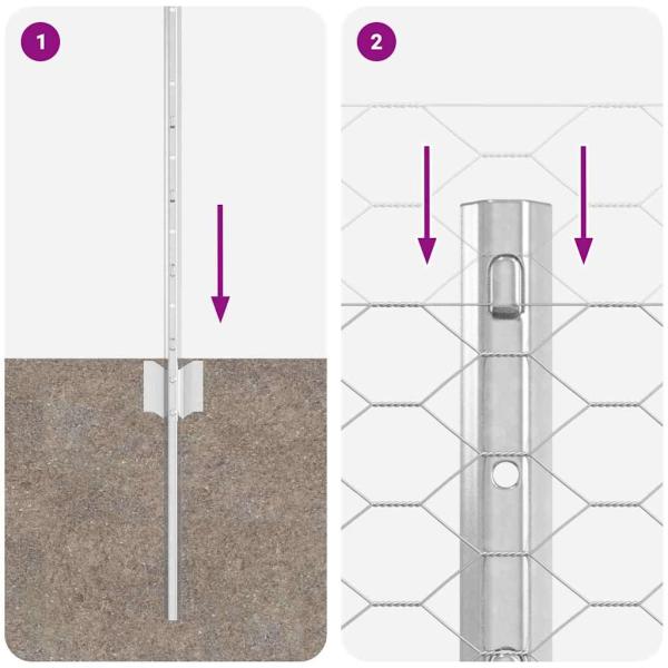 Zaunpfosten 11 Stück U-Channel 40 cm feuerverzinkter Stahl, Hexagon Zaun 0,4x25 m feuerverzinkter Stahl