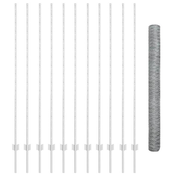 Zaunpfosten 22 Stück U-Kanal 160 cm verzinkter Stahl, Sechseckzaun 1,6x25 m verzinkter Stahl