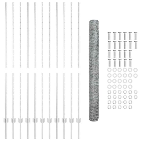 Zaunpfosten 22 Stück U-Kanal 160 cm verzinkter Stahl, Sechseckzaun 1,6x25 m verzinkter Stahl