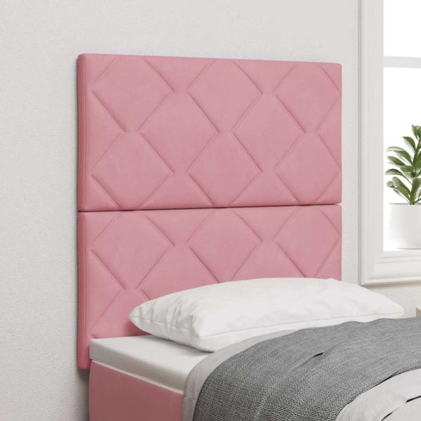 Rosa Samt-Kopfteile mit Diamantblöcken - 80 cm, Rosa Samt-Kopfteile mit Diamantblöcken - 160 cm
