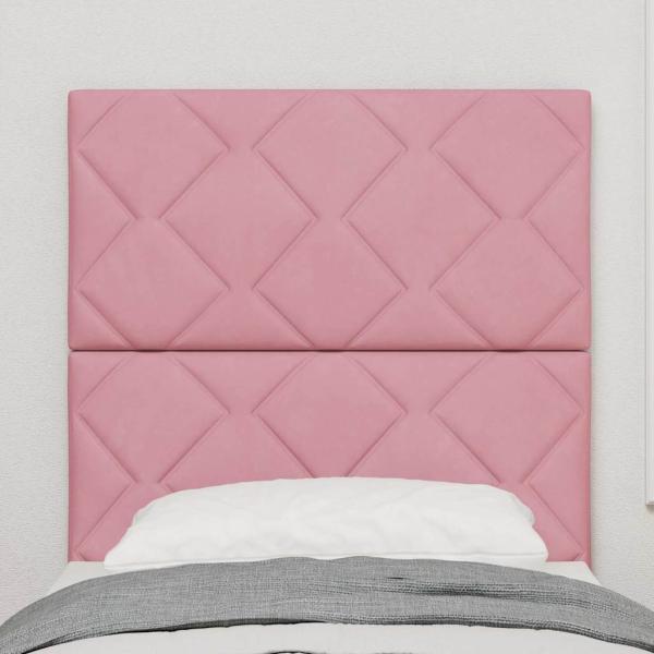 Rosa Samt-Kopfteile mit Diamantblöcken - 80 cm, Rosa Samt-Kopfteile mit Diamantblöcken - 160 cm
