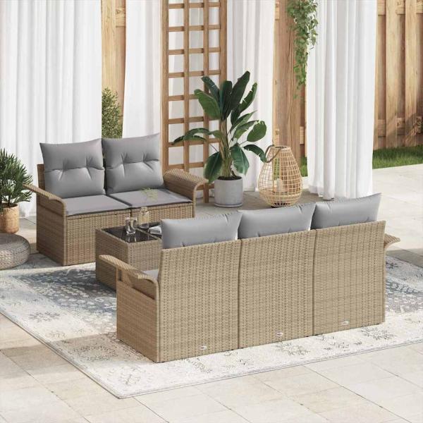 ARDEBO.de - 6-teiliges Garten Sofa Set mit Kissen Beige Poly Rattan