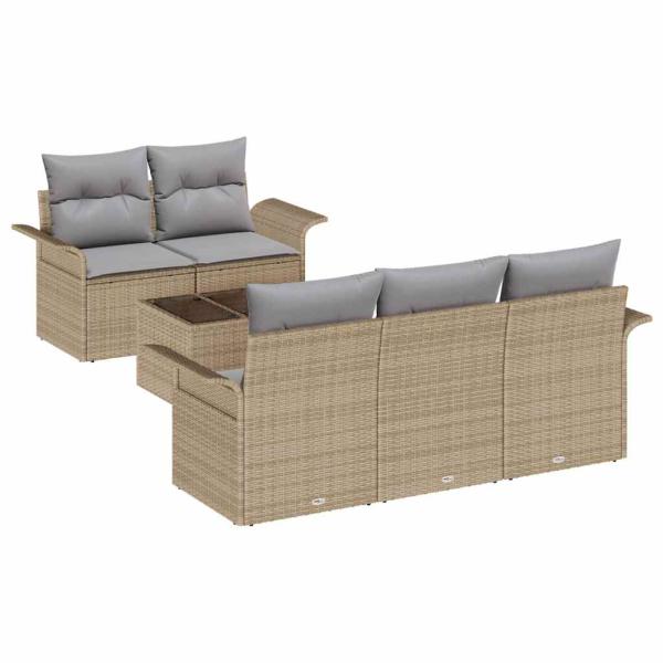 6-teiliges Garten Sofa Set mit Kissen Beige Poly Rattan