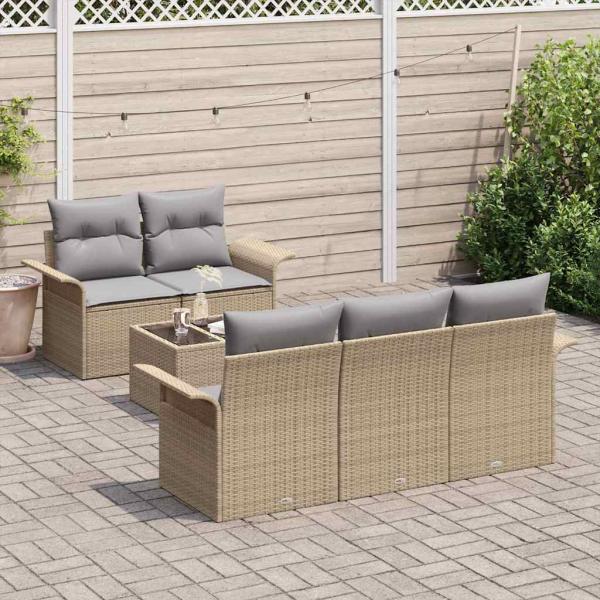 6-teiliges Garten Sofa Set mit Kissen Beige Poly Rattan