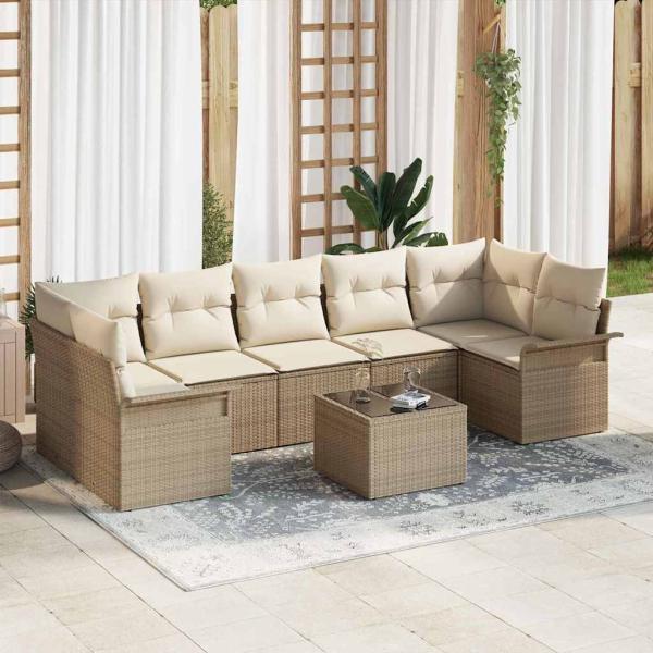 ARDEBO.de - 8-teiliges Garten-Sofa-Set mit Kissen Beige Poly Rattan