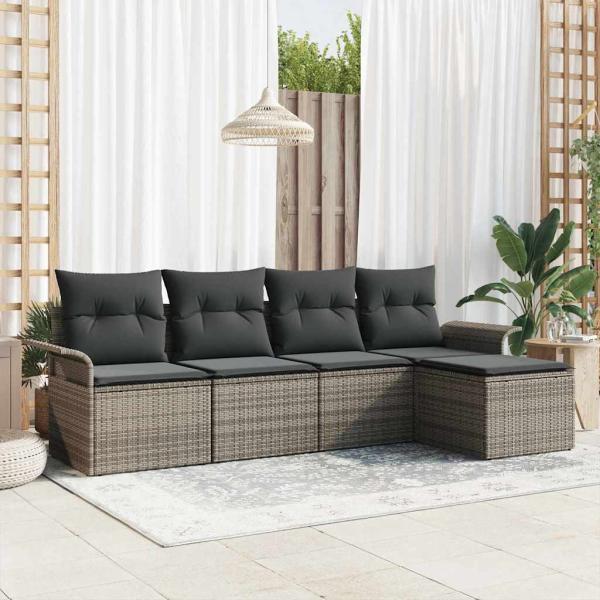 ARDEBO.de - 5-teiliges Garten-Sofaset mit Kissen Grau Poly Rattan