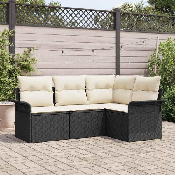 ARDEBO.de - 4-teiliges Garten Sofa Set mit Kissen Schwarz Poly Rattan