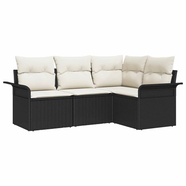 4-teiliges Garten Sofa Set mit Kissen Schwarz Poly Rattan