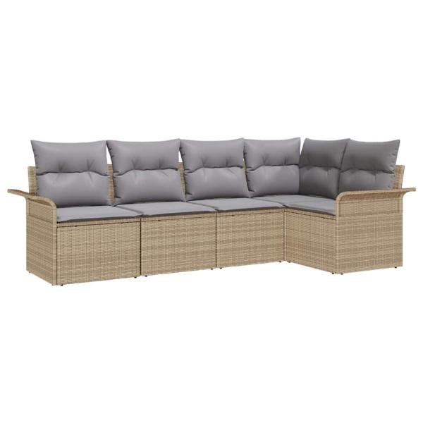 5-teiliges Garten-Sofa-Set mit Kissen Beige Poly Rattan