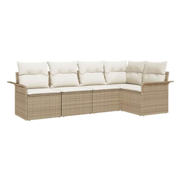 5-teiliges Garten Sofa Set mit Kissen Beige Poly Rattan