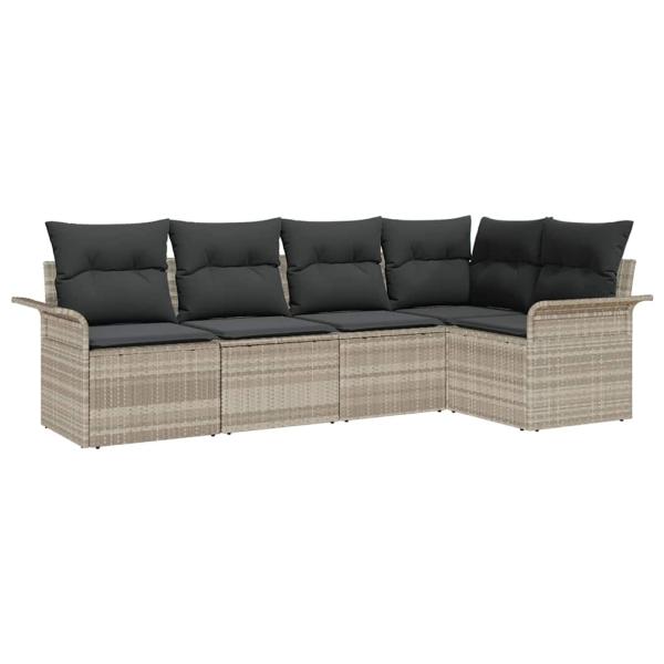 5-teiliges Garten Sofa Set mit Kissen Hellgrau Poly Rattan