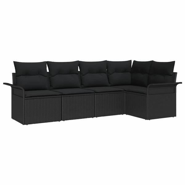 5-teiliges Garten-Sofa-Set mit Kissen Schwarz Poly-Rattan