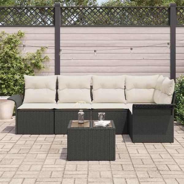 5-teiliges Garten-Sofa-Set mit Kissen Braun Poly Rattan