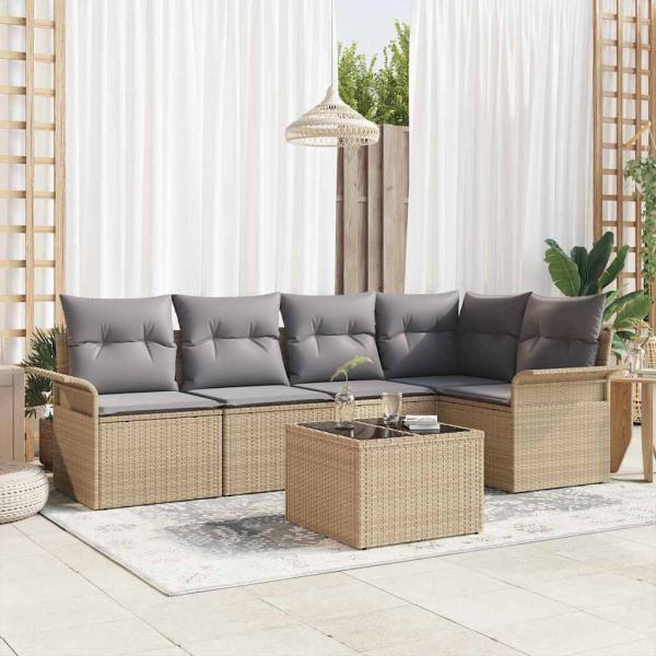 ARDEBO.de - 6-teiliges Garten Sofa Set mit Kissen Schwarz Poly Rattan