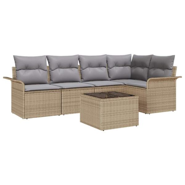 6-teiliges Garten Sofa Set mit Kissen Schwarz Poly Rattan