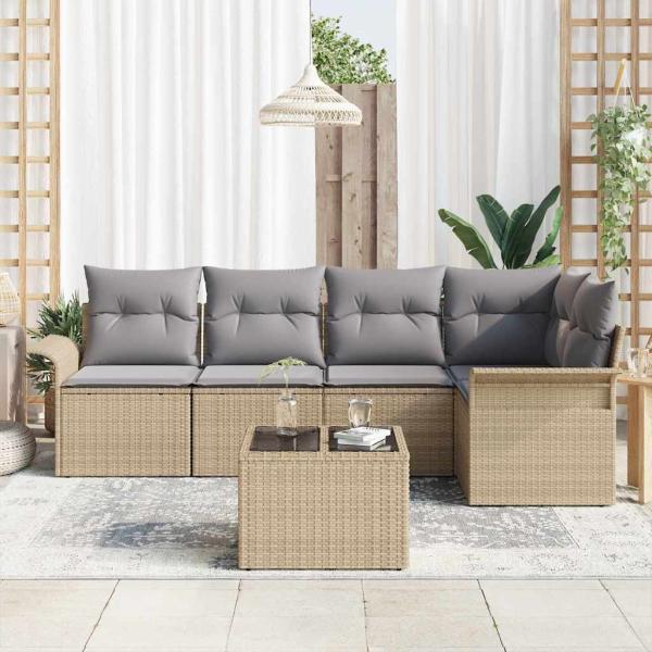 6-teiliges Garten Sofa Set mit Kissen Schwarz Poly Rattan