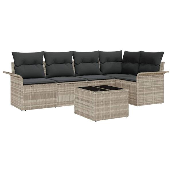 6-teiliges Garten-Sofa-Set mit Kissen Graues Poly-Rattan