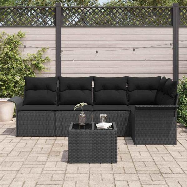6-teiliges Garten Sofa Set mit Kissen Beige Poly Rattan