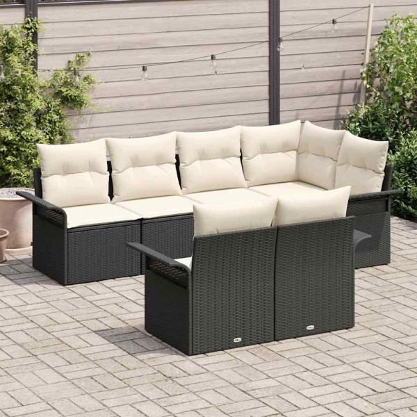 ARDEBO.de - 7-teiliges Garten Sofa Set mit Kissen Schwarz Poly Rattan
