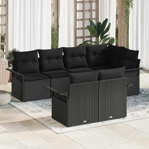 ARDEBO.de - 7-teiliges Garten-Sofa Set mit Kissen Schwarz Poly Rattan