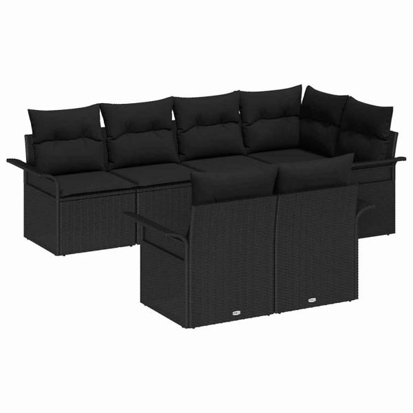 7-teiliges Garten-Sofa Set mit Kissen Schwarz Poly Rattan