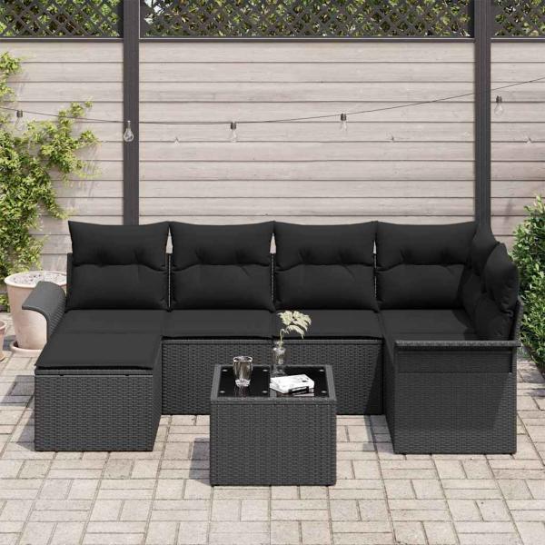 7-teilige Garten Sofaset mit Kissen Beige Poly Rattan