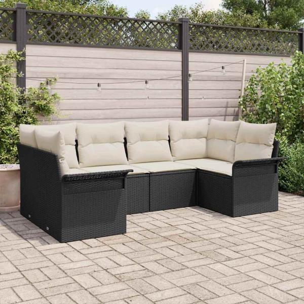 ARDEBO.de - 6-teiliges Garten-Sofa-Set mit Kissen Schwarz Poly-Rattan