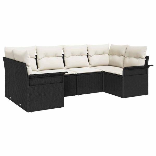 6-teiliges Garten-Sofa-Set mit Kissen Schwarz Poly-Rattan
