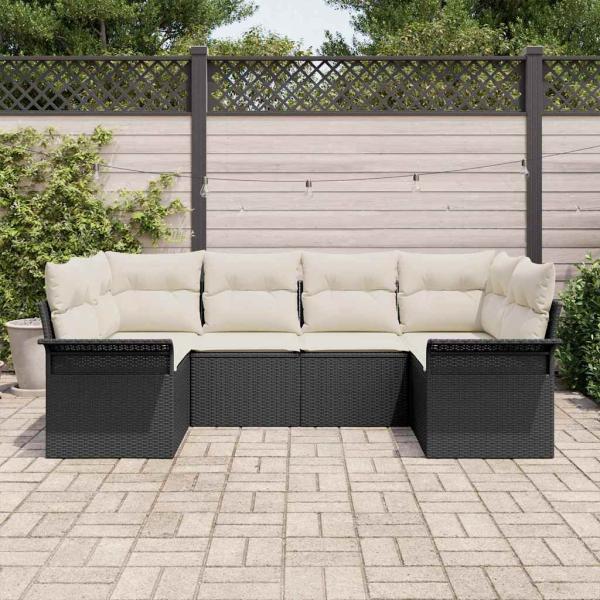 6-teiliges Garten-Sofa-Set mit Kissen Schwarz Poly-Rattan
