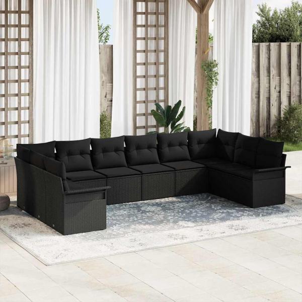 ARDEBO.de - 10-teiliges Garten-Sofaset mit Kissen in Schwarz Poly-Rattan
