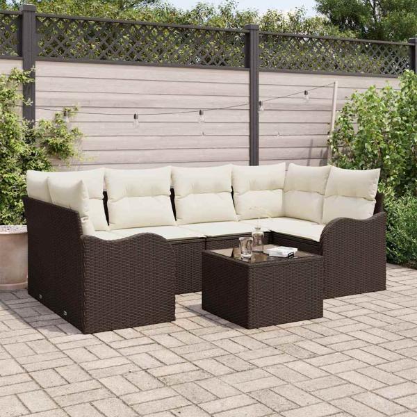 ARDEBO.de - 7-teiliges Garten Sofa Set mit Kissen Braun Poly Rattan, 2-Sitzer Garten Sofa mit Kissen Braun Poly Rattan