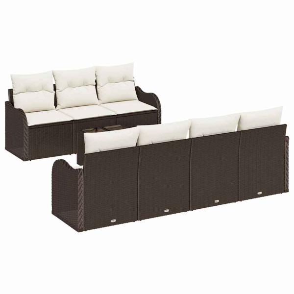 8-teiliges Garten Sofa Set mit Kissen Braun Poly Rattan, 2-Sitzer Garten Sofa mit Kissen Braun Poly Rattan