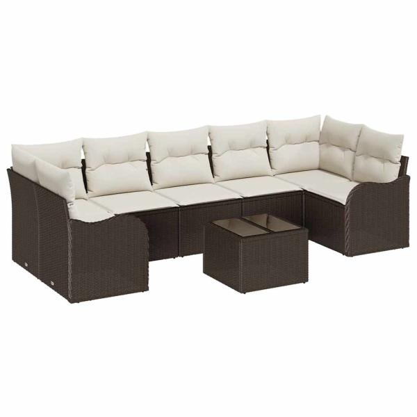 8-teiliges Garten Sofa Set mit Kissen Braun Poly Rattan, 2-Sitzer Garten Sofa mit Kissen Braun Poly Rattan