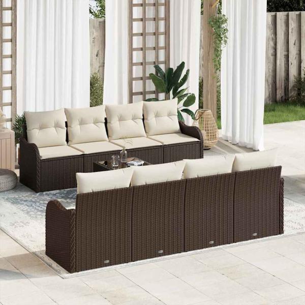 ARDEBO.de - 9-teiliges Garten Sofa Set mit Kissen Braun Poly Rattan, 2-Sitzer Garten Sofa mit Kissen Braun Poly Rattan