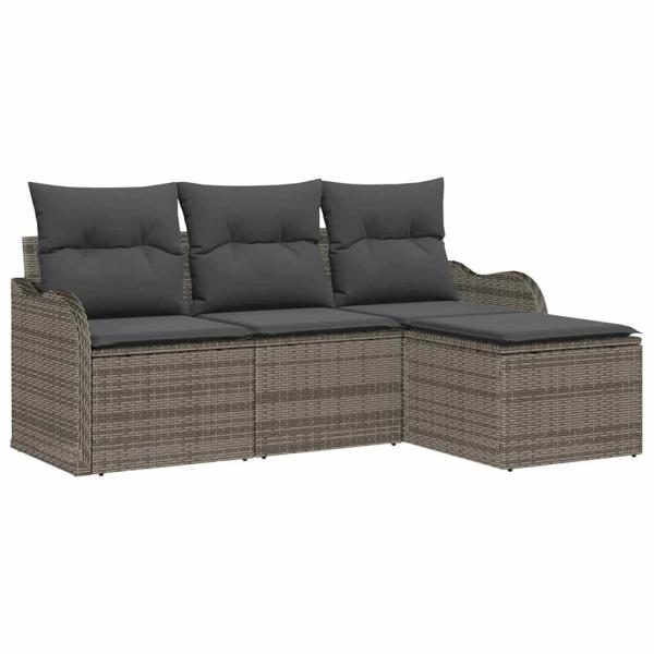 4-teiliges Garten Sofa Set mit Kissen Grau Poly Rattan, 2-Sitzer Garten Sofa mit Kissen Grau Poly Rattan