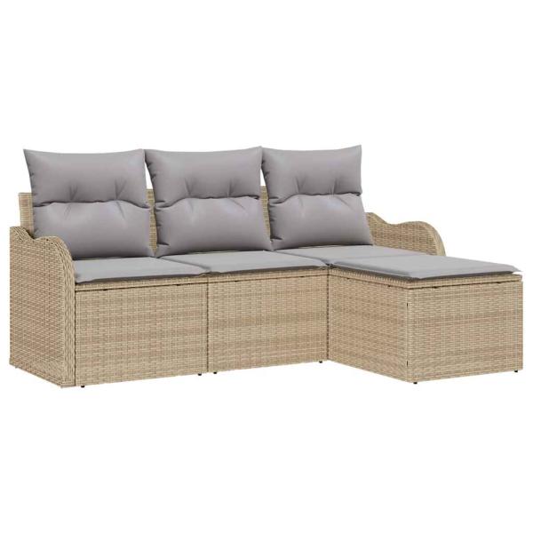4-teiliges Garten Sofa Set mit Kissen Beige Poly-Rattan, 2-Sitzer Garten Sofa mit Kissen Beige Poly-Rattan
