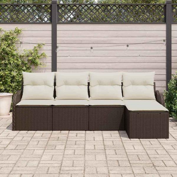 5-teiliges Garten sofa Set mit Kissen aus braunem Poly Rattan, 2-Sitzer Garten sofa mit Kissen aus braunem Poly Rattan