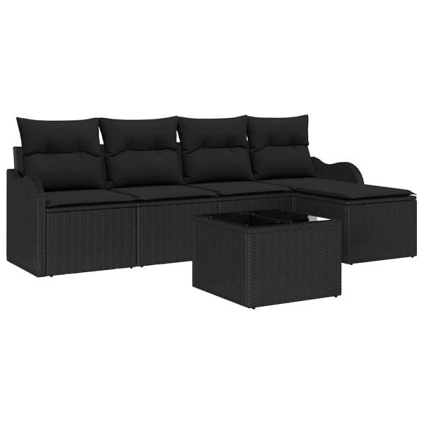 6-teiliges Garten-Sofa-Set mit Kissen Beige Poly-Rattan, 2-Sitzer Garten-Sofa mit Kissen Schwarz Poly-Rattan